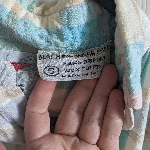 Address unknown Men's Button up shirt small pastel plaid short sleeve top white - Picture 4 of 12